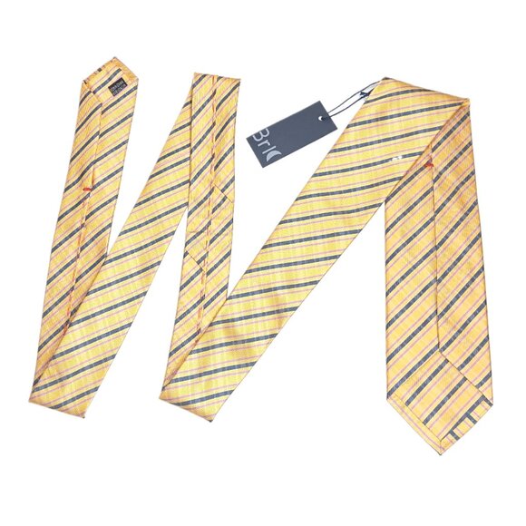 Bri Uomo Tie Men’s 59” Yellow Blue Stripe Microfiber Designer Classic Tie NWT - Picture 3 of 4